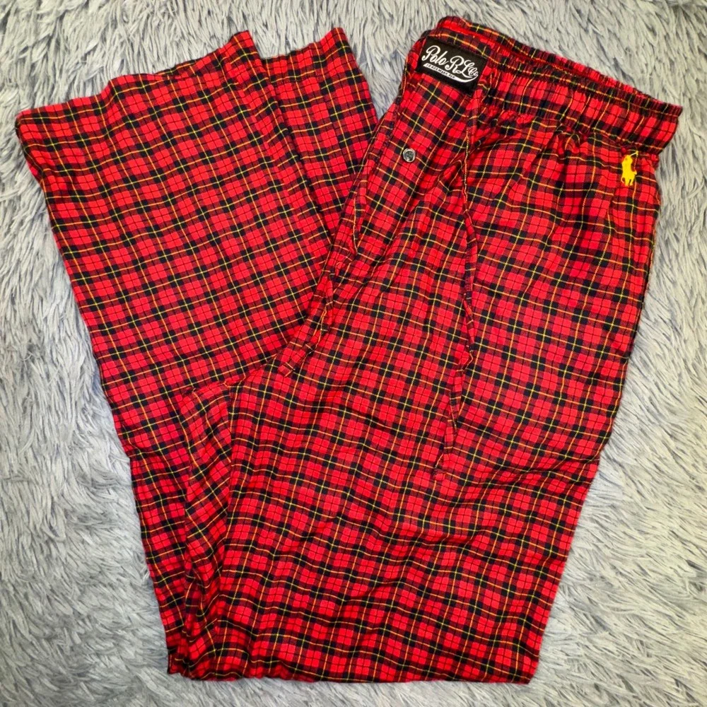 Polo Ralph Lauren Tartan Plaid Pajama Pants Sleepwear Pockets‎ Red Men's Medium